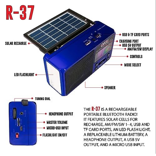 QFX R-37-BL 6-Band (AM, FM, SW1 - SW4) Bluetooth LED Flashlight Solar Radio (2021 Model) - Image 3