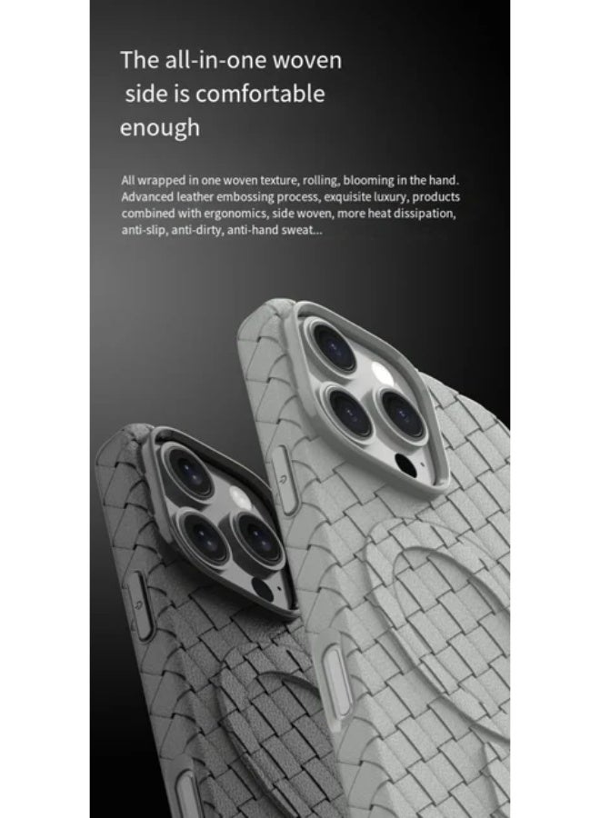جراب لهاتف 16برو ، مصنوع من نسيج كامل، ملمس الجلد، أداة مبتكرة تجمع بين الحماية القصوى والتصميم الأنيق، باستخدام مواد عالية الجودة وتقنيات متقدمة، اللون: (رمادي) - Image 5