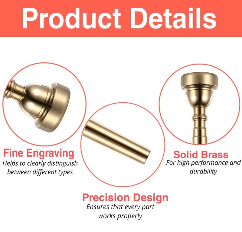 Rmze Professional 7C-112 Gold Trumpet 7C Mouthpiece - Mouthpiece for Beginner or Advanced Players (Pack of 2) - Brass Musical Instrument - Image 2