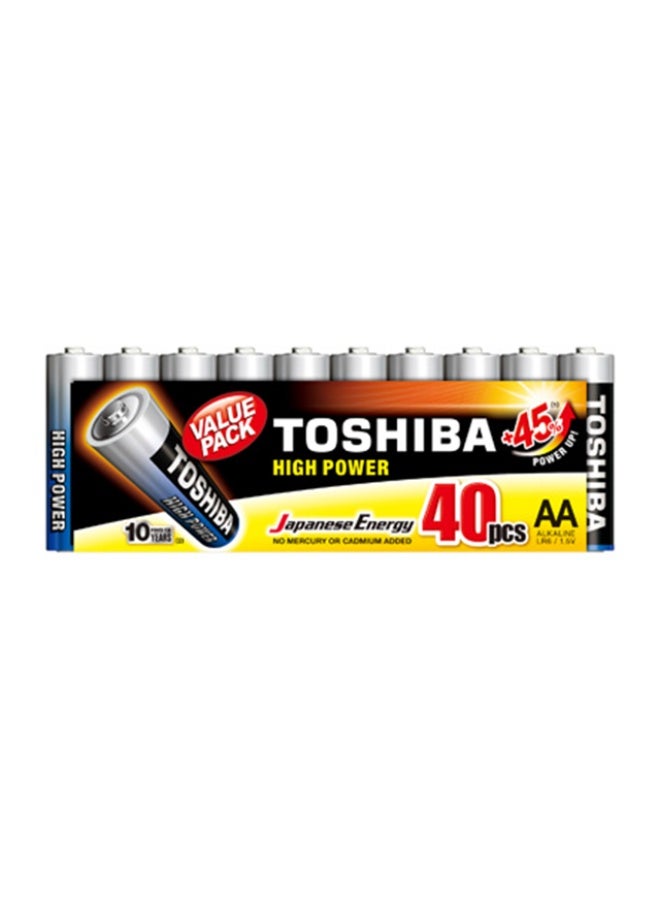 Toshiba AA Alkaline Batteries 40 Pack | High Power | Extra Long Operating Time | LR06 Superior Japanese Quality | Super Value Bulk Pack - Image 1
