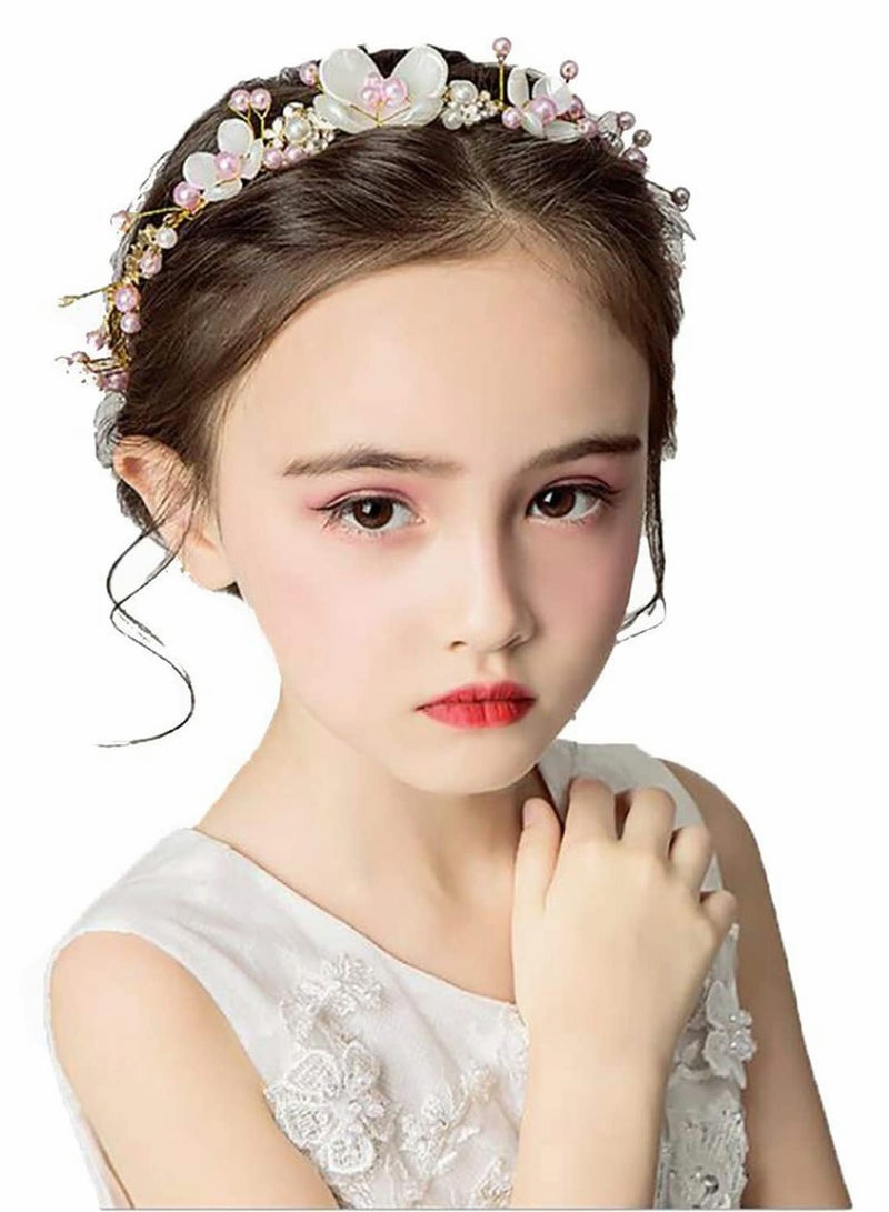 كاست ويف عصابة رأس للفتيات المزينة بالزهور لحفلات الزفاف، عصابة رأس للعروس المزينة بالزهور، إكسسوارات شعر الزفاف للأطفال، غطاء رأس للأميرة، عصابة رأس بيضاء مزينة بالزهور للفتيات المزينة بالزهور - Image 2