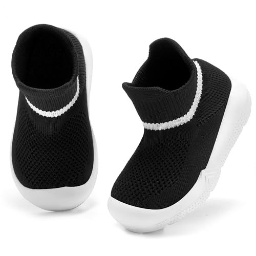 MORENDL Baby Boy Shoes Toddler Walking Sock Shoes Infant Slippers Non-Slip Sneakers Black 12-15 Months - Image 1