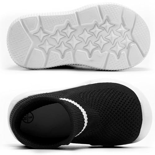 MORENDL Baby Boy Shoes Toddler Walking Sock Shoes Infant Slippers Non-Slip Sneakers Black 12-15 Months - Image 4