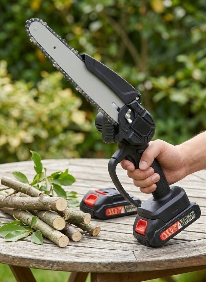 Cordless Mini Electric Chainsaw Handheld 24V Rechargeable Battery + 220V 50Hz 550W High Power Portable Tree Branch Cutter – Lightweight Garden Pruning Saw with Fast Chain Speed, Ergonomic Anti-Slip Handle, Ideal for Home Yard Gardening and Gift - Image 2