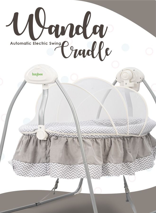 Wanda Electric Swing Cradle For Baby Automatic Swing Baby Cradle With Mosquito Net Remote Toy Bar Music Baby Swing Cradle For Baby 0 To 2 Years Boys Grey