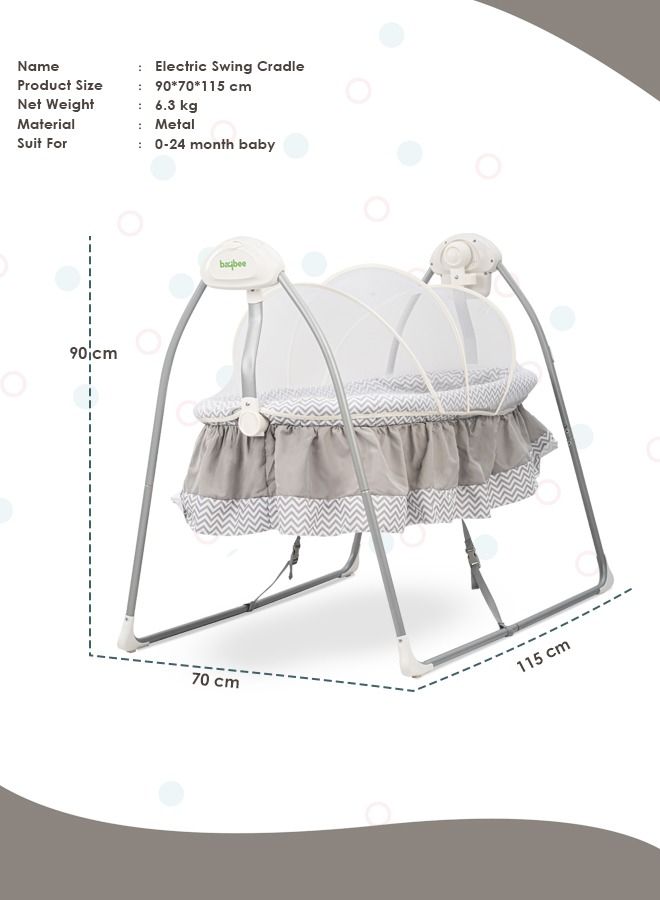 Wanda Electric Swing Cradle For Baby Automatic Swing Baby Cradle With Mosquito Net Remote Toy Bar Music Baby Swing Cradle For Baby 0 To 2 Years Boys Grey