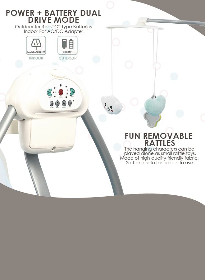 Wanda Electric Swing Cradle For Baby Automatic Swing Baby Cradle With Mosquito Net Remote Toy Bar Music Baby Swing Cradle For Baby 0 To 2 Years Boys Grey