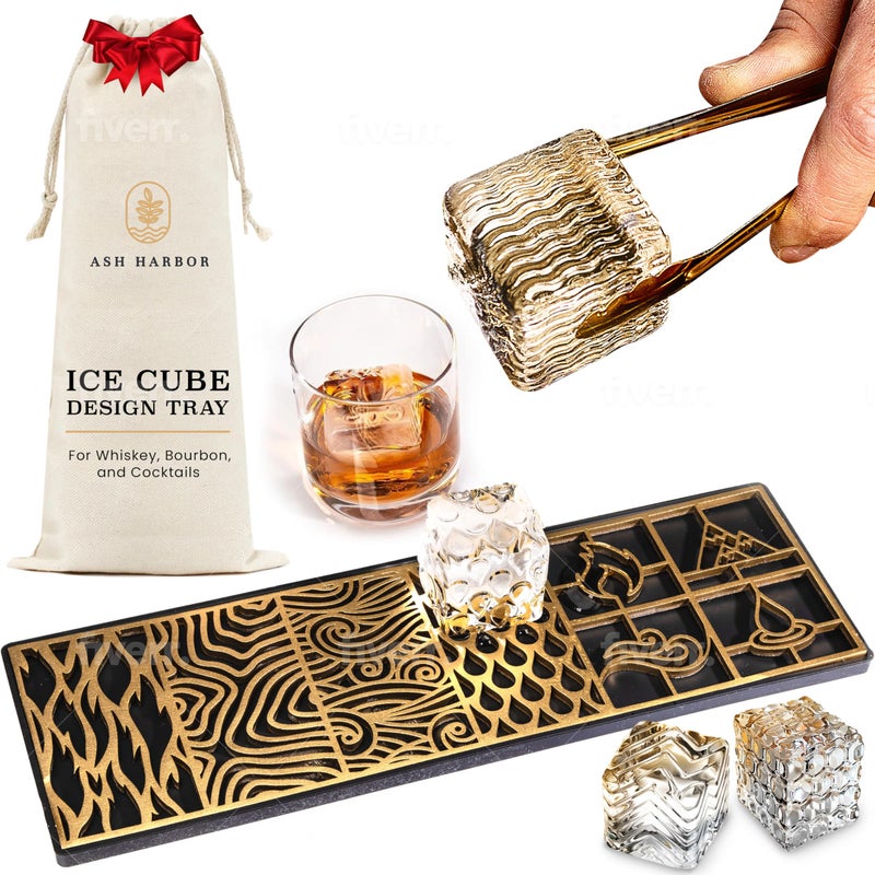 Clear Ice Cube Maker Design Tray  Craft Modern Ice Molds for Bourbon  Cocktails in 5 Seconds  Whiskey Mold Cube Stamp  Bartender Accessories  Copper Ice Press Cocktails by Ash Harbor Elements