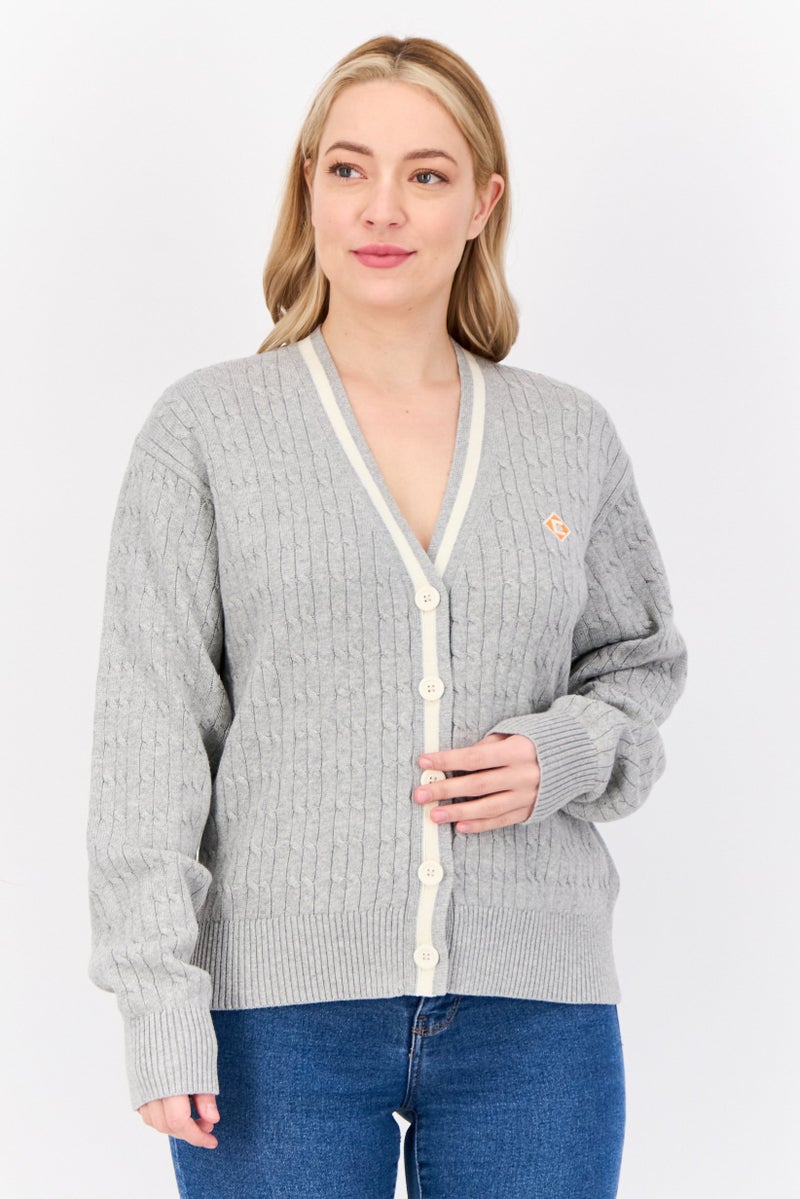 ESPRIT Women V Neck Knitted Cardigan, Grey  - Image 1