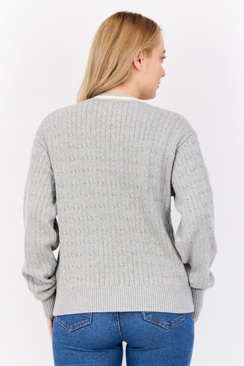 ESPRIT Women V Neck Knitted Cardigan, Grey  - Image 4