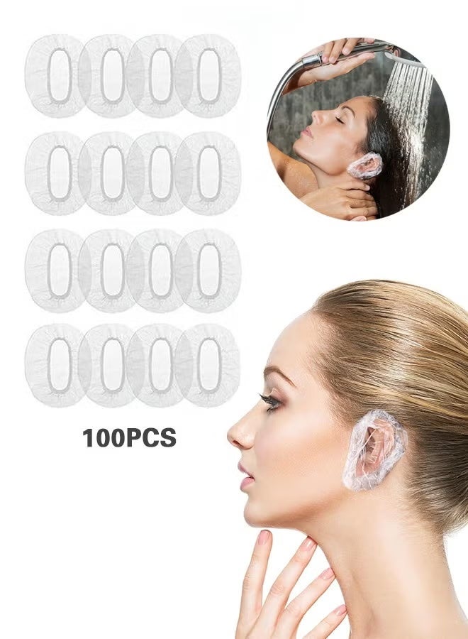 Mediora Disposable Waterproof Ear Covers for Hair Dye and Shower - Pack of 100 Clear Plastic Ear Protectors, One Size Fits Most Elastic Ear Caps for Salon, Spa, and Home Use - Image 1