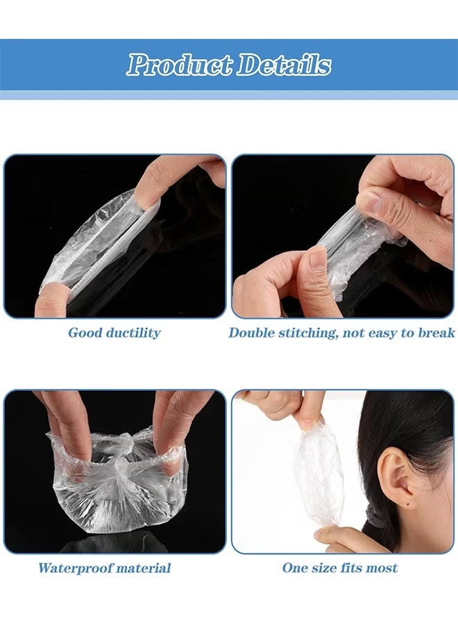 Mediora Disposable Waterproof Ear Covers for Hair Dye and Shower - Pack of 100 Clear Plastic Ear Protectors, One Size Fits Most Elastic Ear Caps for Salon, Spa, and Home Use - Image 3