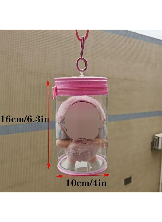 Arabest Round Can Pink Clear Protective Case Cover with Keychain,Colorful Bubble for 17cm Accessories PVC Transparent Display Protect Bag/Box for Standing/Sitting figure (Not Include Doll)  - Image 5