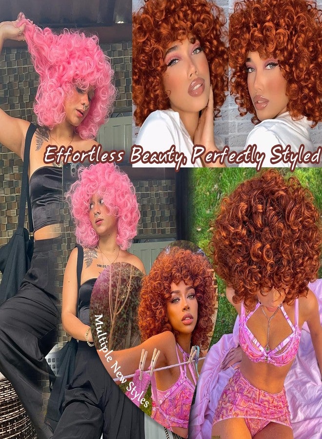 Annivia Short Curly Wigs for Women with Bangs Big Bouncy Fluffy Kinky Curly Wig Soft Synthetic Short Curly Afro Wig for Daily Party Use（Ginger） - Image 5