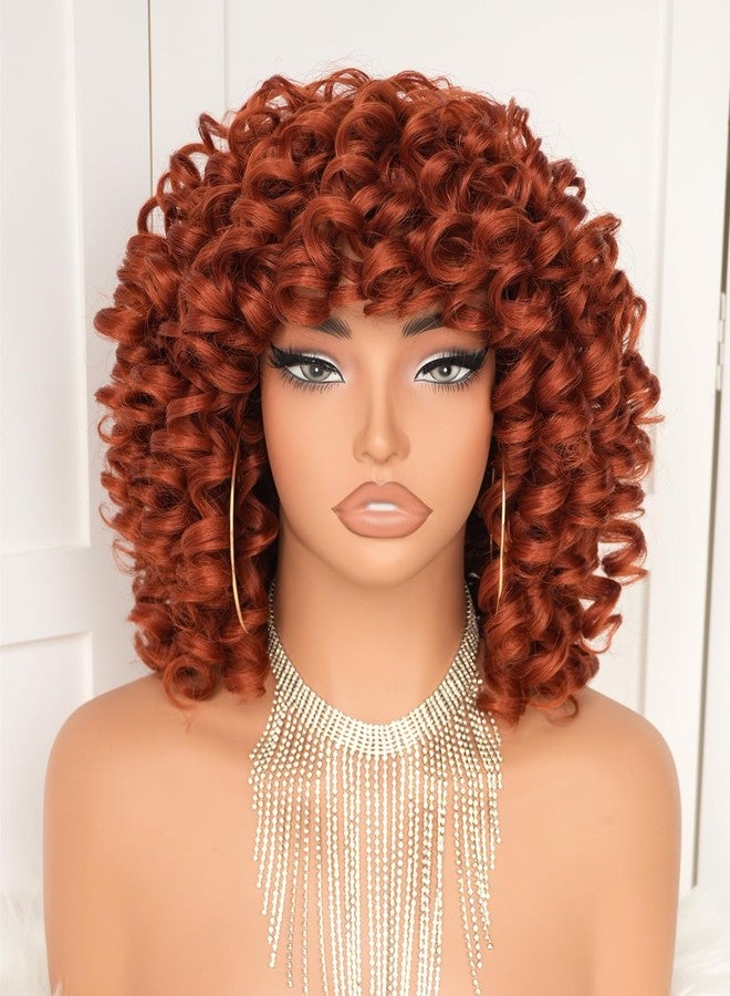 Annivia Short Curly Wigs for Women with Bangs Big Bouncy Fluffy Kinky Curly Wig Soft Synthetic Short Curly Afro Wig for Daily Party Use（Ginger） - Image 1