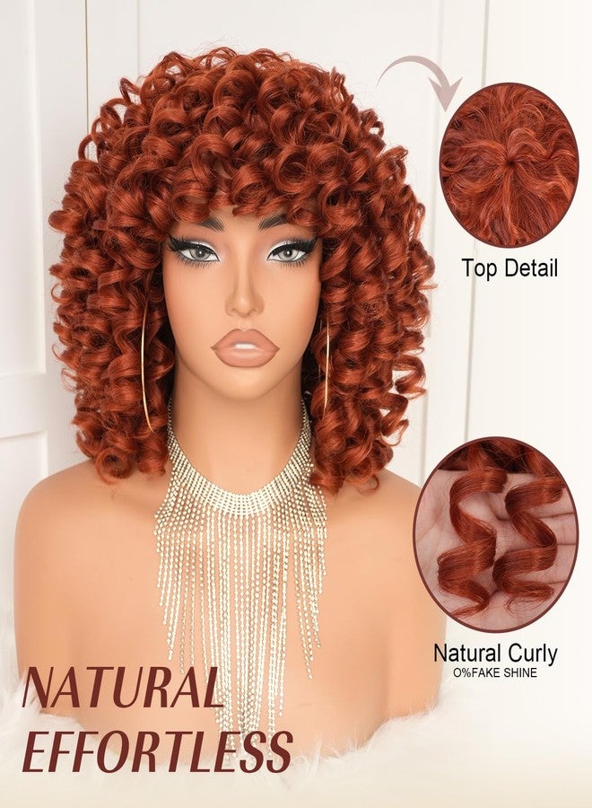 Annivia Short Curly Wigs for Women with Bangs Big Bouncy Fluffy Kinky Curly Wig Soft Synthetic Short Curly Afro Wig for Daily Party Use（Ginger） - Image 2