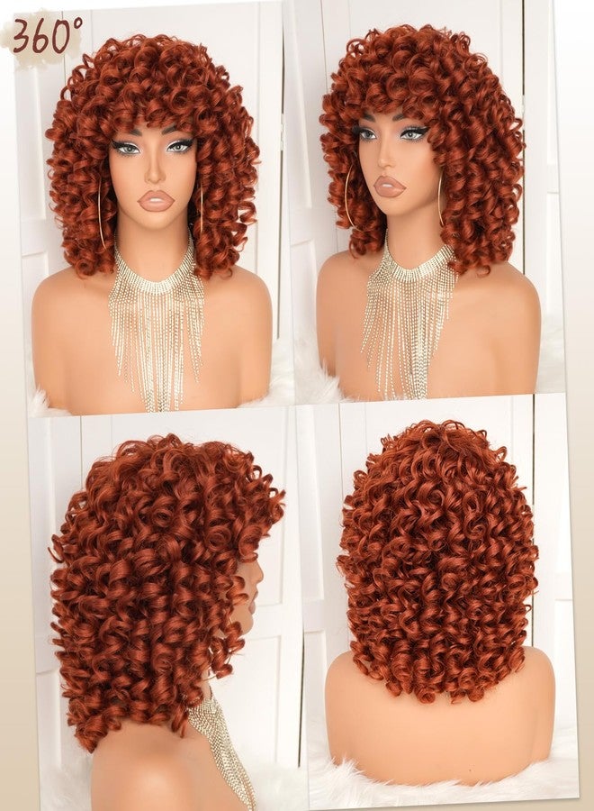 Annivia Short Curly Wigs for Women with Bangs Big Bouncy Fluffy Kinky Curly Wig Soft Synthetic Short Curly Afro Wig for Daily Party Use（Ginger） - Image 4