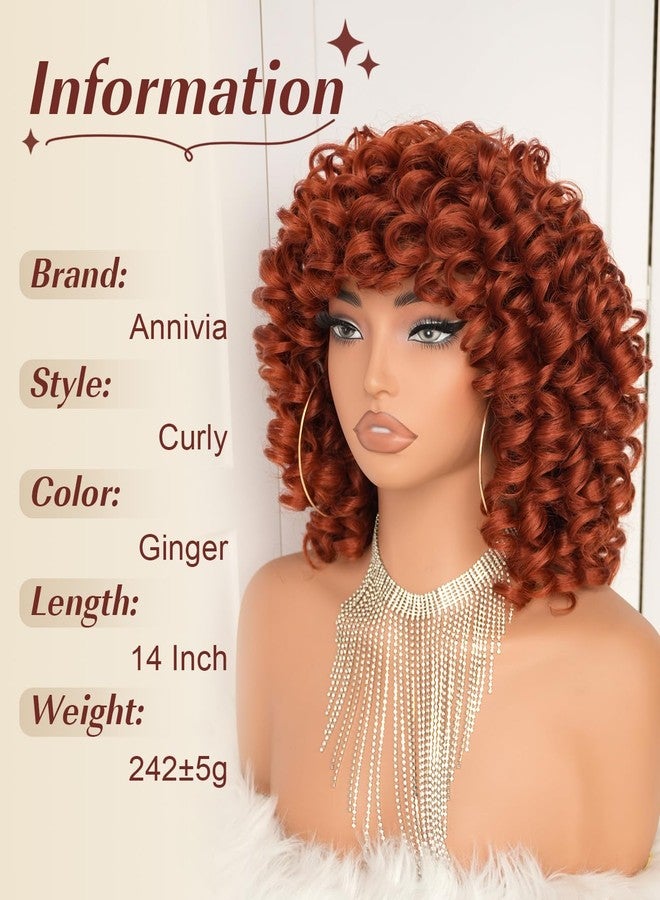 Annivia Short Curly Wigs for Women with Bangs Big Bouncy Fluffy Kinky Curly Wig Soft Synthetic Short Curly Afro Wig for Daily Party Use（Ginger） - Image 3