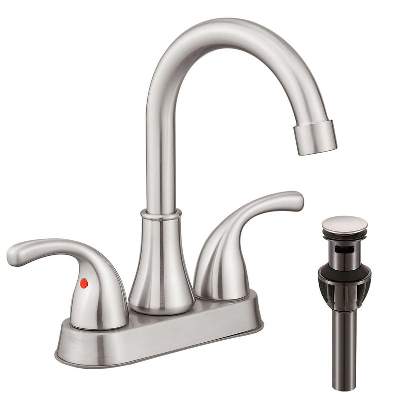 Fransiton Bathroom Sink Faucet Fransiton 4 Inch Faucet 2 Handle Bathroom Sink Faucets Lead-Free Brushed Nickel Bath Sink Faucets With Pop-Up Drain Stopper And Supply Hoses - Image 1