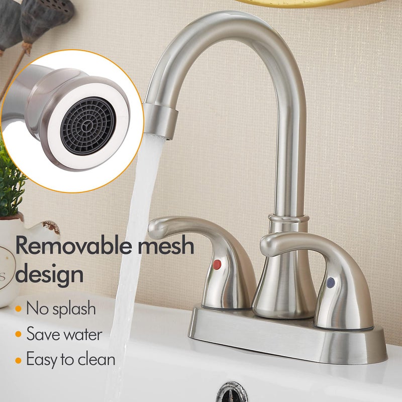 Fransiton Bathroom Sink Faucet Fransiton 4 Inch Faucet 2 Handle Bathroom Sink Faucets Lead-Free Brushed Nickel Bath Sink Faucets With Pop-Up Drain Stopper And Supply Hoses - Image 4
