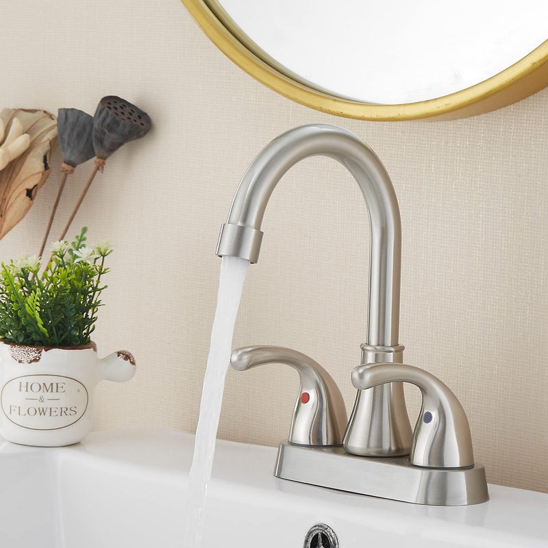 Fransiton Bathroom Sink Faucet Fransiton 4 Inch Faucet 2 Handle Bathroom Sink Faucets Lead-Free Brushed Nickel Bath Sink Faucets With Pop-Up Drain Stopper And Supply Hoses - Image 5