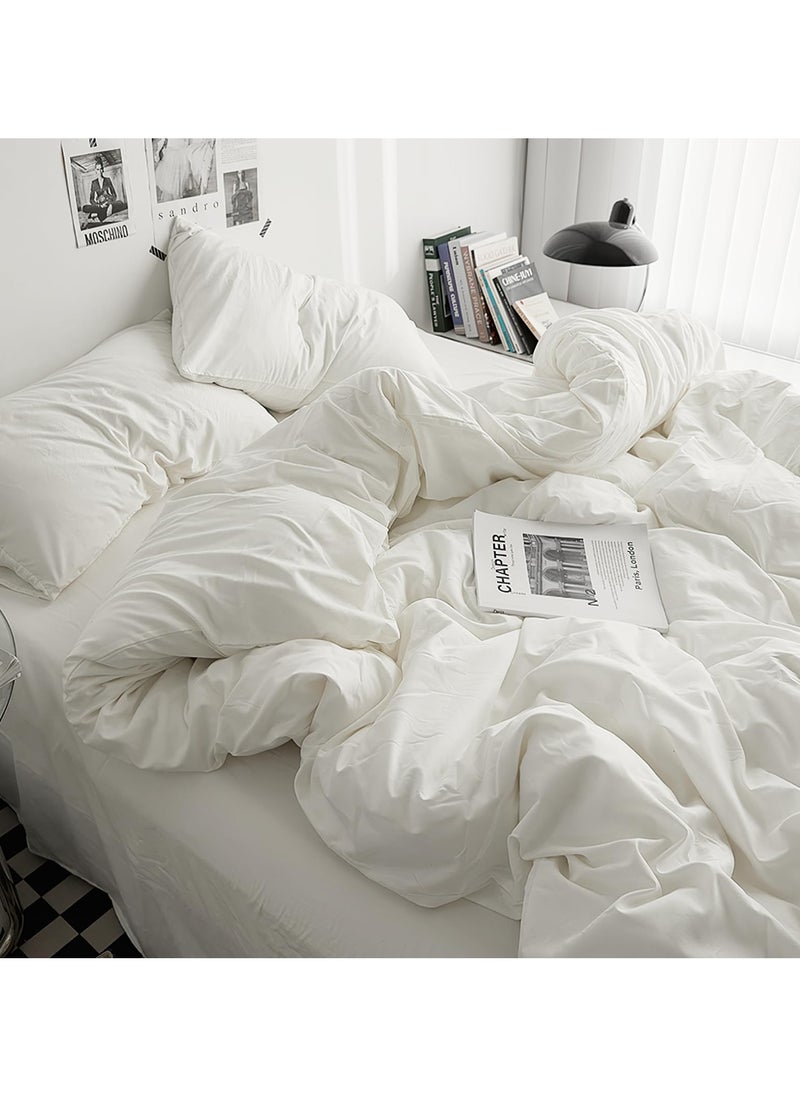 INFOSUN - Duvet Cover Set Single Size 4 Pcs, Include 1 Quilt Cover 150 x 200cm & 2 Pillow Cases 48 x 74cm & 1 Bedsheet 235 x 250cm, Super Soft Quality Cotton Bedding Set, NO Comforter - Milkshake White - Image 1