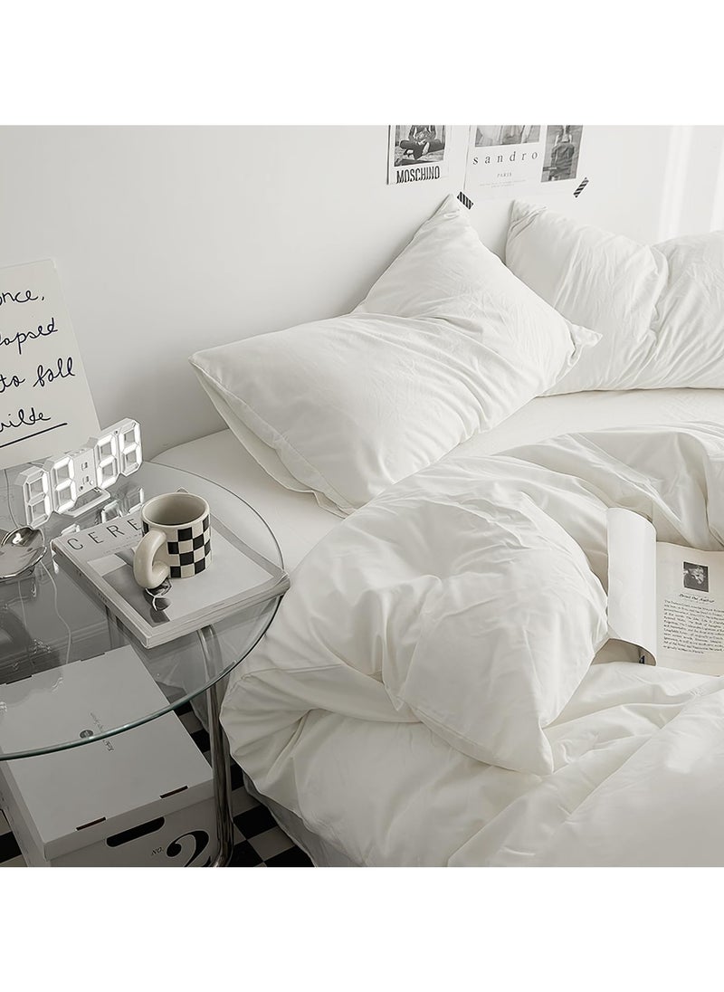 INFOSUN - Duvet Cover Set Single Size 4 Pcs, Include 1 Quilt Cover 150 x 200cm & 2 Pillow Cases 48 x 74cm & 1 Bedsheet 235 x 250cm, Super Soft Quality Cotton Bedding Set, NO Comforter - Milkshake White - Image 1