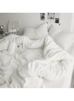 INFOSUN Duvet Cover Set Single Size 4 Pcs, Include 1 Quilt Cover 150 x 200cm & 2 Pillow Cases 48 x 74cm & 1 Bedsheet 235 x 250cm, Super Soft Quality Cotton Bedding Set, NO Comforter - Milkshake White  - Image 3