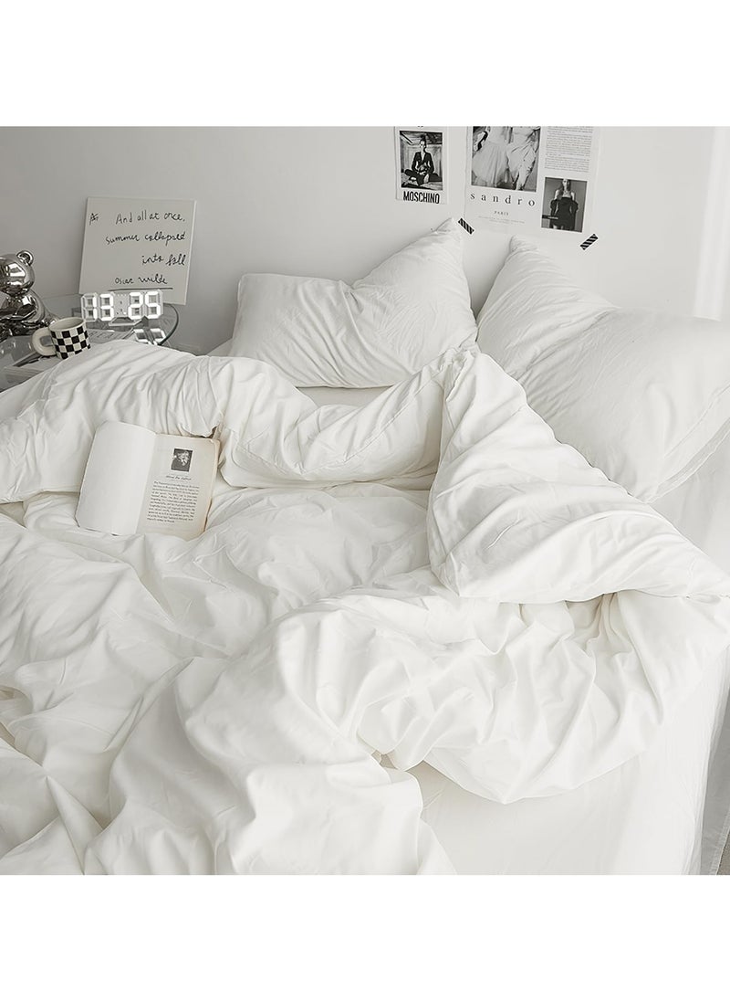 INFOSUN - Duvet Cover Set Single Size 4 Pcs, Include 1 Quilt Cover 150 x 200cm & 2 Pillow Cases 48 x 74cm & 1 Bedsheet 235 x 250cm, Super Soft Quality Cotton Bedding Set, NO Comforter - Milkshake White - Image 1
