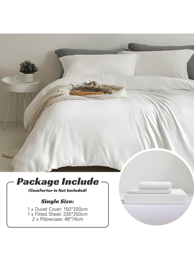 INFOSUN - Duvet Cover Set Single Size 4 Pcs, Include 1 Quilt Cover 150 x 200cm & 2 Pillow Cases 48 x 74cm & 1 Bedsheet 235 x 250cm, Super Soft Quality Cotton Bedding Set, NO Comforter - Milkshake White - Image 1