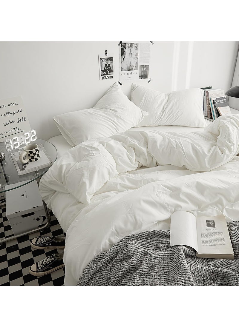INFOSUN - Duvet Cover Set Single Size 4 Pcs, Include 1 Quilt Cover 150 x 200cm & 2 Pillow Cases 48 x 74cm & 1 Bedsheet 235 x 250cm, Super Soft Quality Cotton Bedding Set, NO Comforter - Milkshake White - Image 1