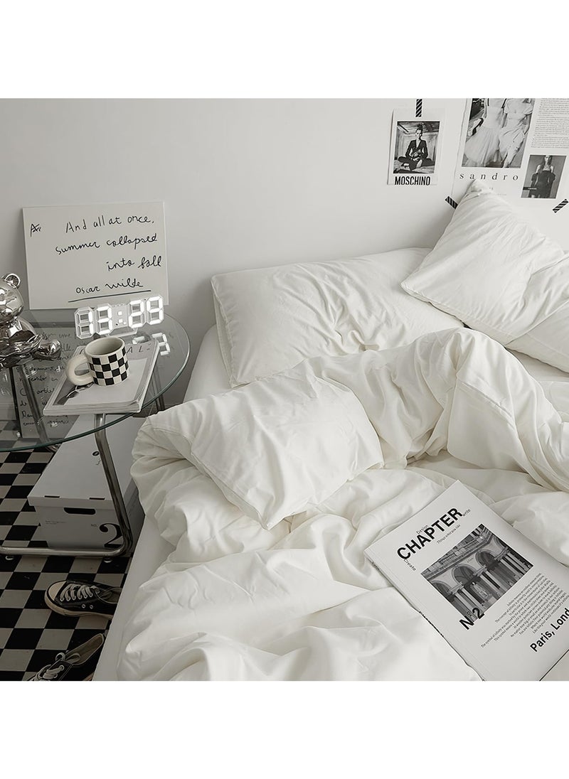 INFOSUN - Duvet Cover Set Single Size 4 Pcs, Include 1 Quilt Cover 150 x 200cm & 2 Pillow Cases 48 x 74cm & 1 Bedsheet 235 x 250cm, Super Soft Quality Cotton Bedding Set, NO Comforter - Milkshake White - Image 1