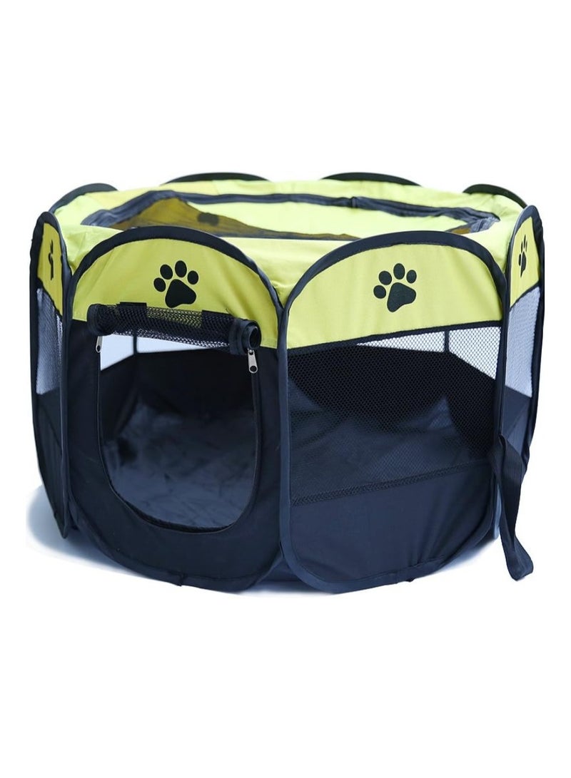 أوتاد خيمة لعب وتدريب محمولة للحيوانات الأليفة، قفص لعب للكلاب الصغيرة للأماكن الداخلية والخارجية، بيت للكلاب والجراء والقطط للاستخدام في السفر والتخييم مع جزء علوي بسحاب قابل للإزالة , اصفر مقاس Small - Image 1