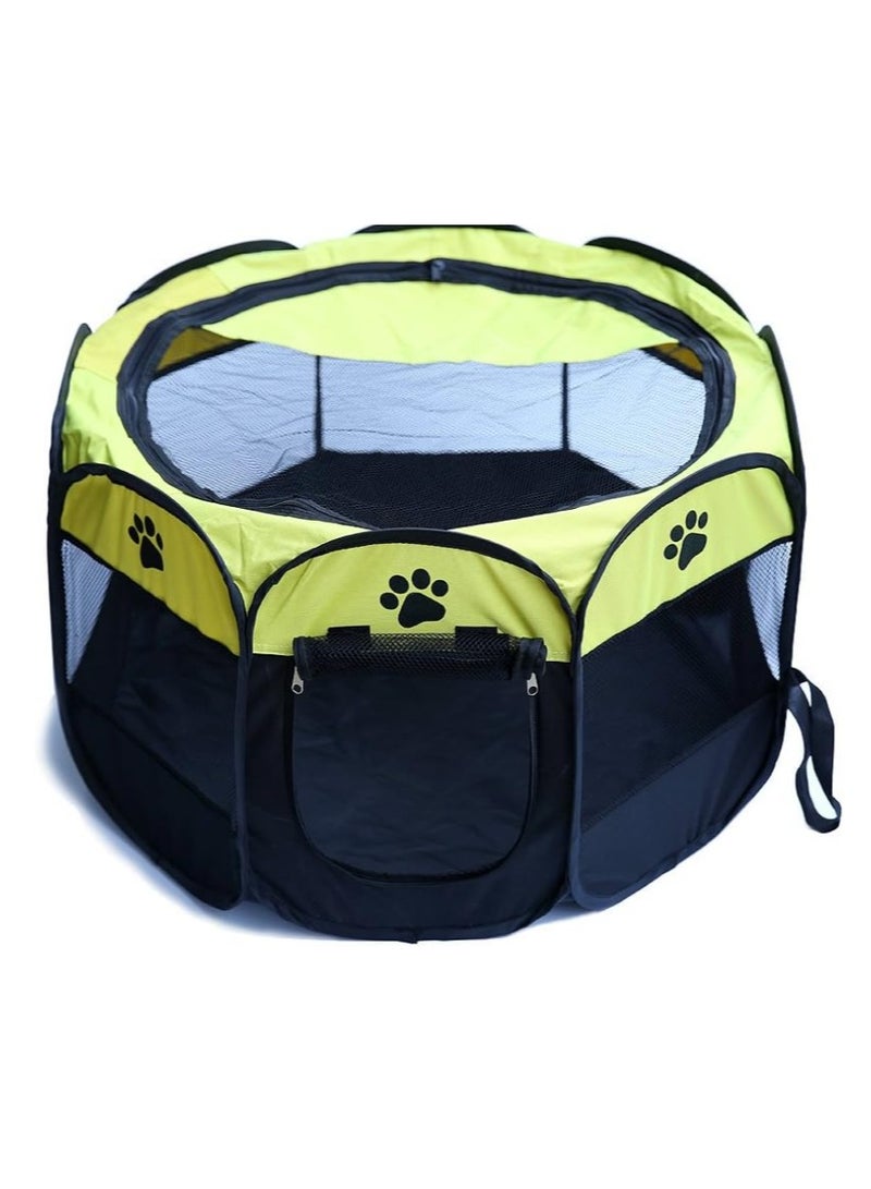 أوتاد خيمة لعب وتدريب محمولة للحيوانات الأليفة، قفص لعب للكلاب الصغيرة للأماكن الداخلية والخارجية، بيت للكلاب والجراء والقطط للاستخدام في السفر والتخييم مع جزء علوي بسحاب قابل للإزالة , اصفر مقاس Small - Image 2