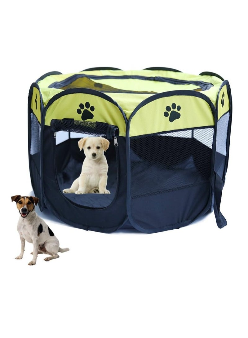 أوتاد خيمة لعب وتدريب محمولة للحيوانات الأليفة، قفص لعب للكلاب الصغيرة للأماكن الداخلية والخارجية، بيت للكلاب والجراء والقطط للاستخدام في السفر والتخييم مع جزء علوي بسحاب قابل للإزالة , اصفر مقاس Small - Image 3