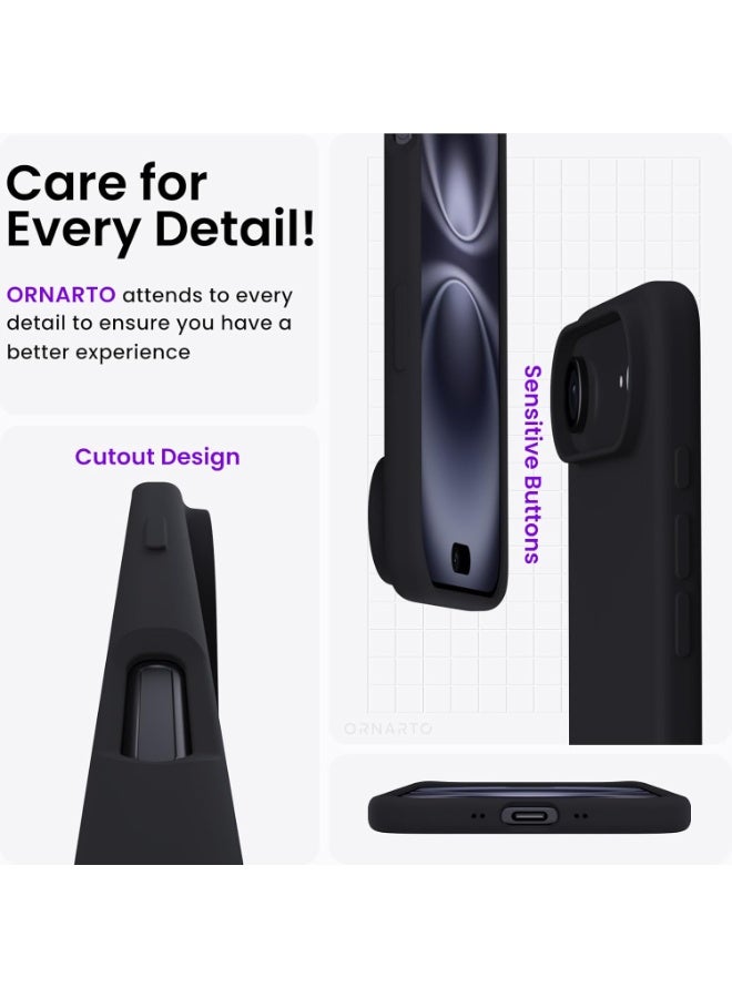 Denx Silicone Case Compatible with iPhone 17 Air, Slim Liquid Silicone Phone Case with 3-Layer Soft Rubber Shockproof Bumper with TPU Lining (Black) - Image 4