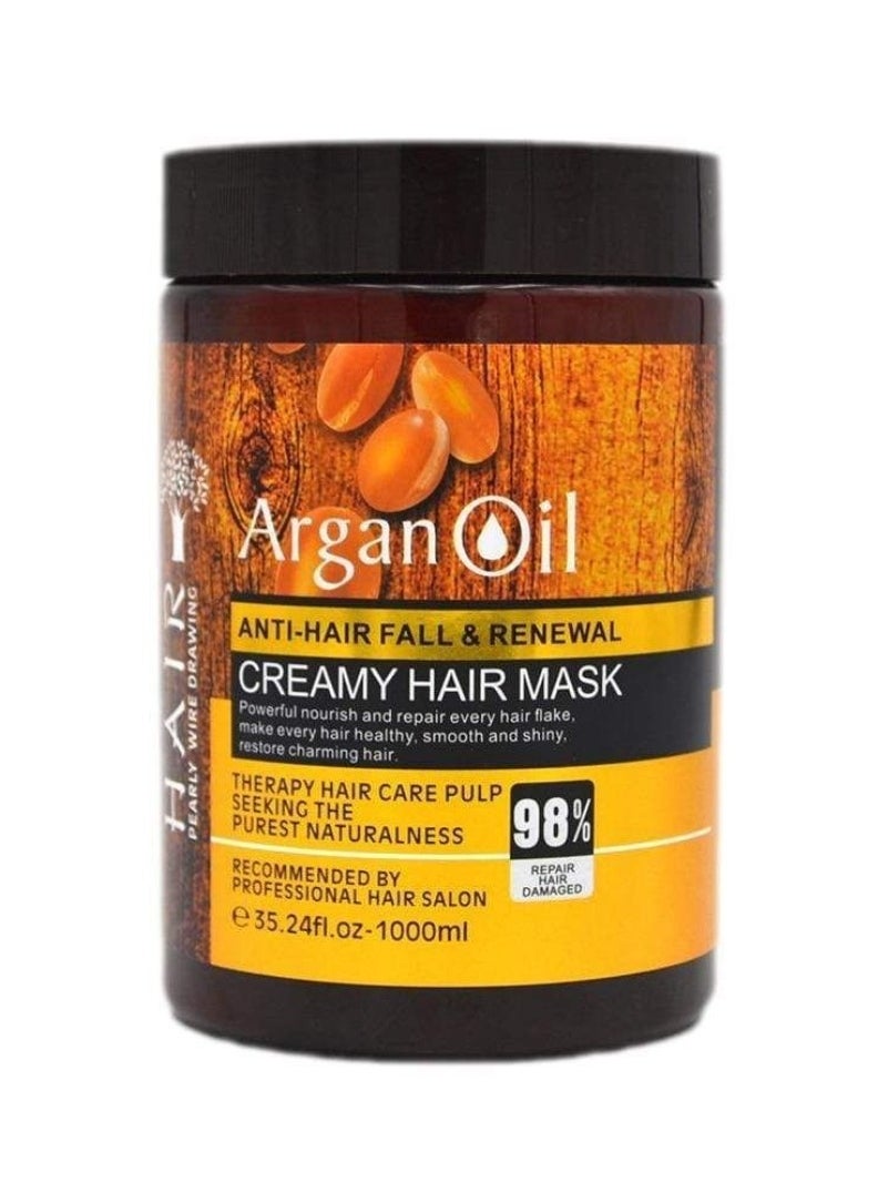 HAIR Pearly Wire Drawing - 1000ml Argan Oil Creamy Hair Mask Nourish Repair Smooth and Shiny Hair Repair Damaged Hair Follicles and Restore Healthy Hair Anti Hair Fall & Renewal Creamy Argan Oil Hair Cream - Image 1