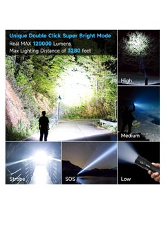 ZLH HITY 120000 Lumens Rechargeable Tactical Flashlight with COB Work Light - Super Bright, High-Powered Handheld LED Light for Emergencies, Camping, and Hiking  - Image 2