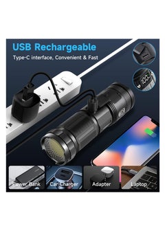 ZLH HITY 120000 Lumens Rechargeable Tactical Flashlight with COB Work Light - Super Bright, High-Powered Handheld LED Light for Emergencies, Camping, and Hiking  - Image 5