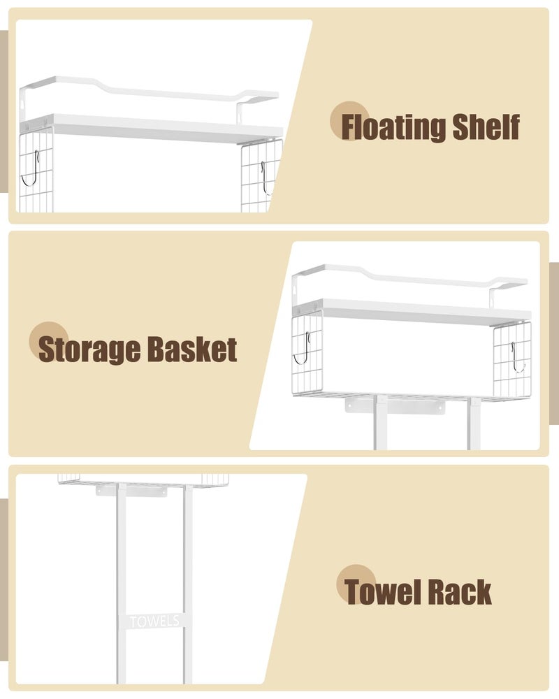Aetyord Towel Racks for Bathroom 31inch Wall Mounted Towel Rack,Floating Shelf with Wood Plank,Towel Storage for Bathroom Can Holds 6 Large Rolled Towels,All White - Image 1