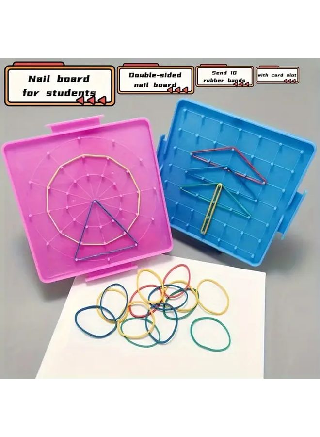 Green Blue Double Sided Plastic Geometric Shape Nail Board Math Teaching Aid - Image 2
