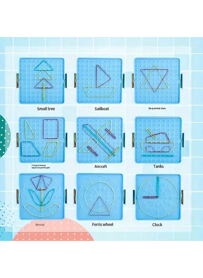 Green Blue Double Sided Plastic Geometric Shape Nail Board Math Teaching Aid - Image 4