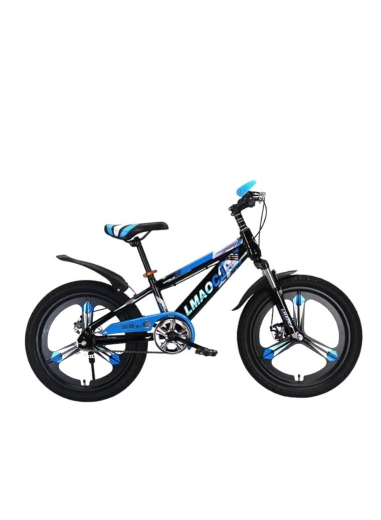 Generic Kids Bike, 18-Inch Single Speed, Carbon Steel Frame, Alloy Wheels, Dual Disc Brakes, Front Suspension, Stylish Design – Black/blue 