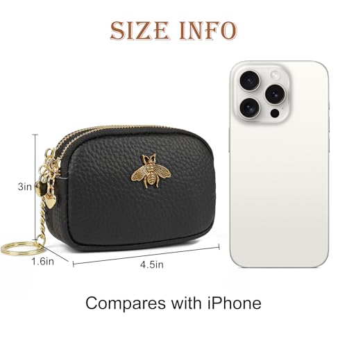 imeetu Women Leather Coin Purse, Small 2 Zippered Change Pouch Wallet(Copper Bee, Red) - Image 3