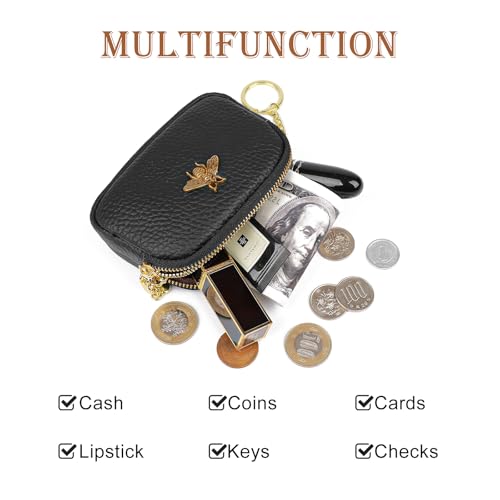 imeetu Women Leather Coin Purse, Small 2 Zippered Change Pouch Wallet(Copper Bee, Red) - Image 2