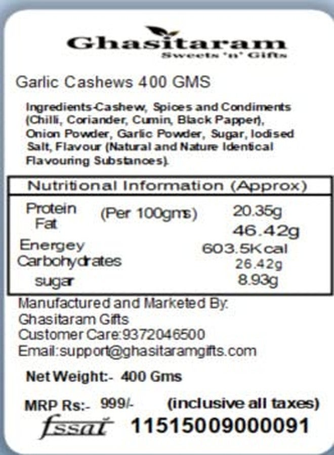 Jaiccha Ghasitaram Gifts Jaiccha - Garlic Cashews 400 GMS in White Paper Pouch|Dryfruit Gift Hamper|Dry Fruit Combo Pack Offer|Dry Fruit Gift Pack|Dry Fruit Box|Diwali Dry Fruit Gift Pouch|Mix Nut| - Image 2