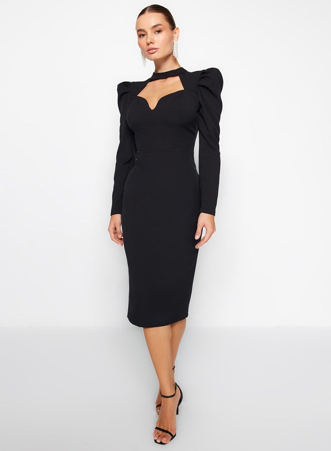 trendyol Black Fitted Woven Elegant Evening Dress TPRAW24EL00004 - Image 2