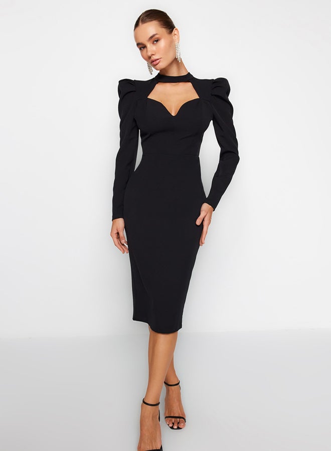 trendyol Black Fitted Woven Elegant Evening Dress TPRAW24EL00004 - Image 1