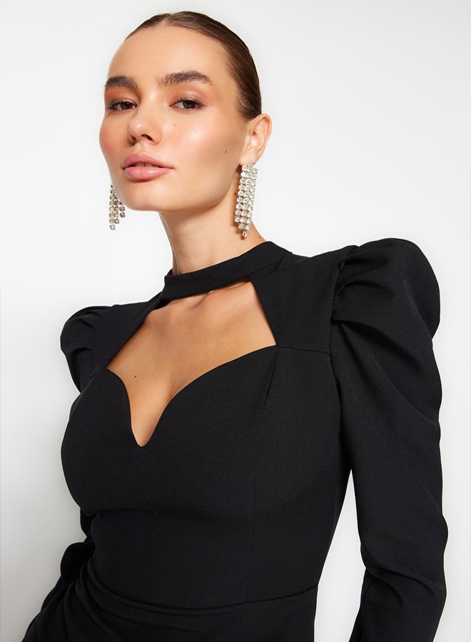 trendyol Black Fitted Woven Elegant Evening Dress TPRAW24EL00004 - Image 3