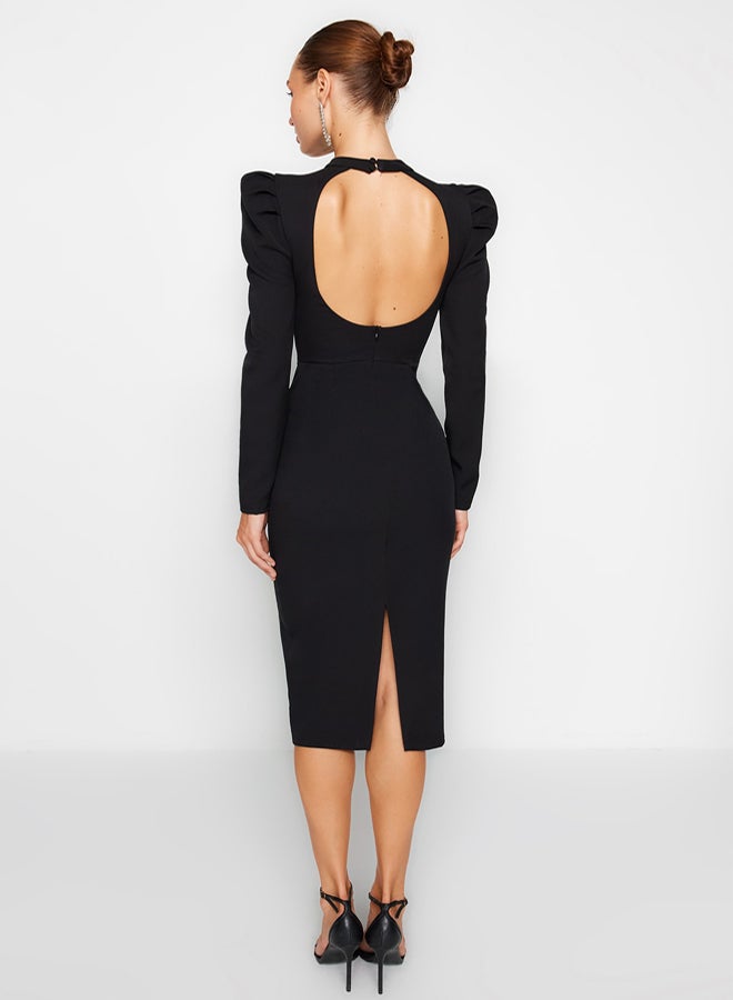 trendyol Black Fitted Woven Elegant Evening Dress TPRAW24EL00004 - Image 5